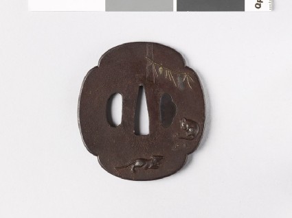 Mokkō-shaped tsuba with rats and New Year straw ropefront