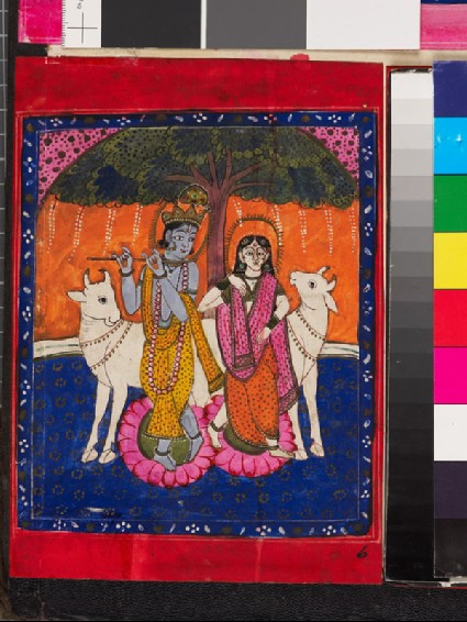 Two deities with bulls beneath a treefront