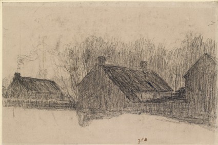 Three cottages with a background of treesfront