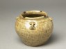 Greenware jar with chicken head and tail (oblique)