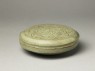 Greenware circular box and lid with peony decoration (oblique)