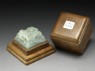 Jade seal surmounted by a pair of dragons (oblique, with box and lid)