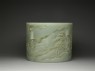Jade brush pot with a mountain landscape (side)