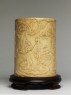 Ivory brush pot with figures in a landscape (side)